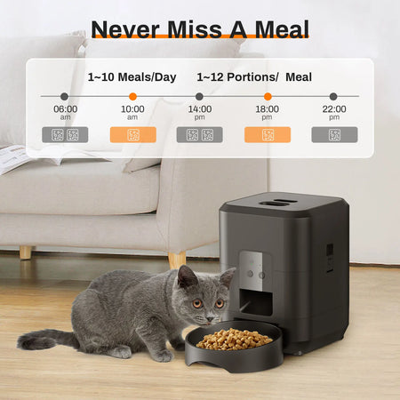 Jusqu'à 10 repas par jour programmés à heure fixe
